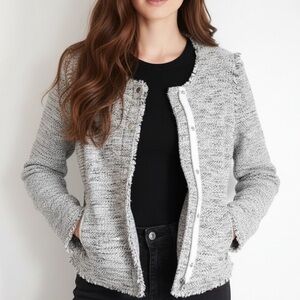 Nic + Zoe gray, cream, navy tweed blazer